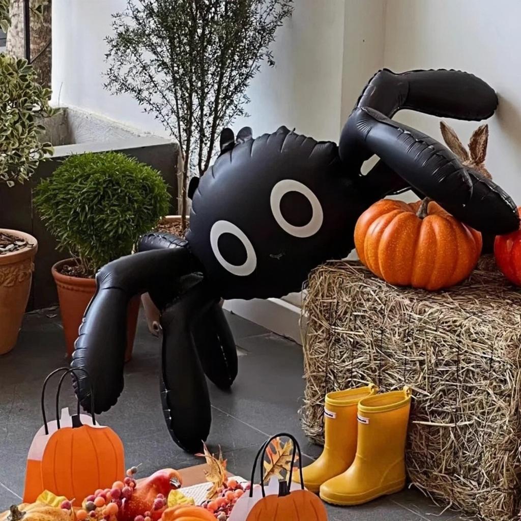 Large 4D Spider Balloon Inflatable Giant Standing Halloween Black Spider Foil Balloons   Halloween Party Home Decor Props