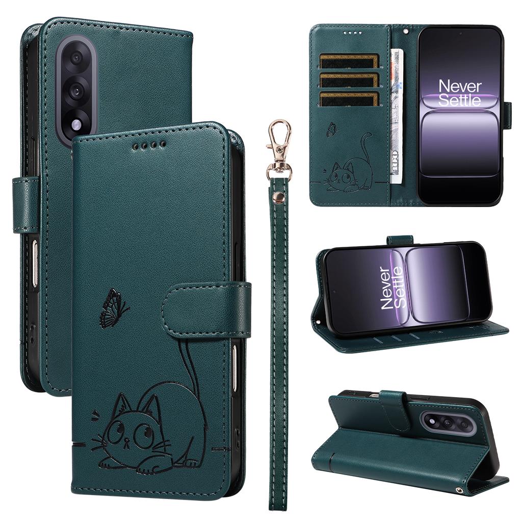 Чехол для OnePlus Nord 5 5G/OnePlus Ace 5 Ultra 5G с тиснением кошачьего узора, кожаная накладка для телефона с ремешком на запястье