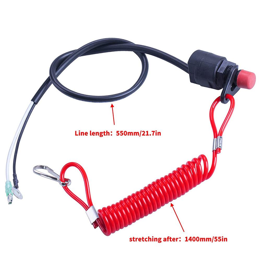 Boat Outboard Cut Off Engine Motor Kill Stop Switch W/ Red Safety Tether Lanyard