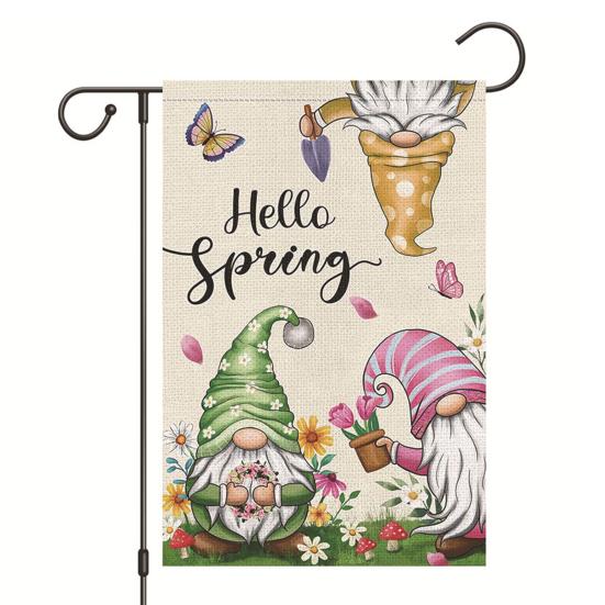 Весенний садовый флаг, двухсторонний льняной цветочный флаг, наружный декор, привет весна