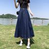 2023 Women's Long Spring Denim Pleated A-Line Skirt - High Waist, Mid-Length & Versatile