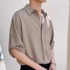 Мужская летняя рубашка, сплошной цвет, пуговицы, лацканы, половина рукава, однобортная, свободная, нагрудный карман, запонка, мягкая дышащая, быстросохнущая