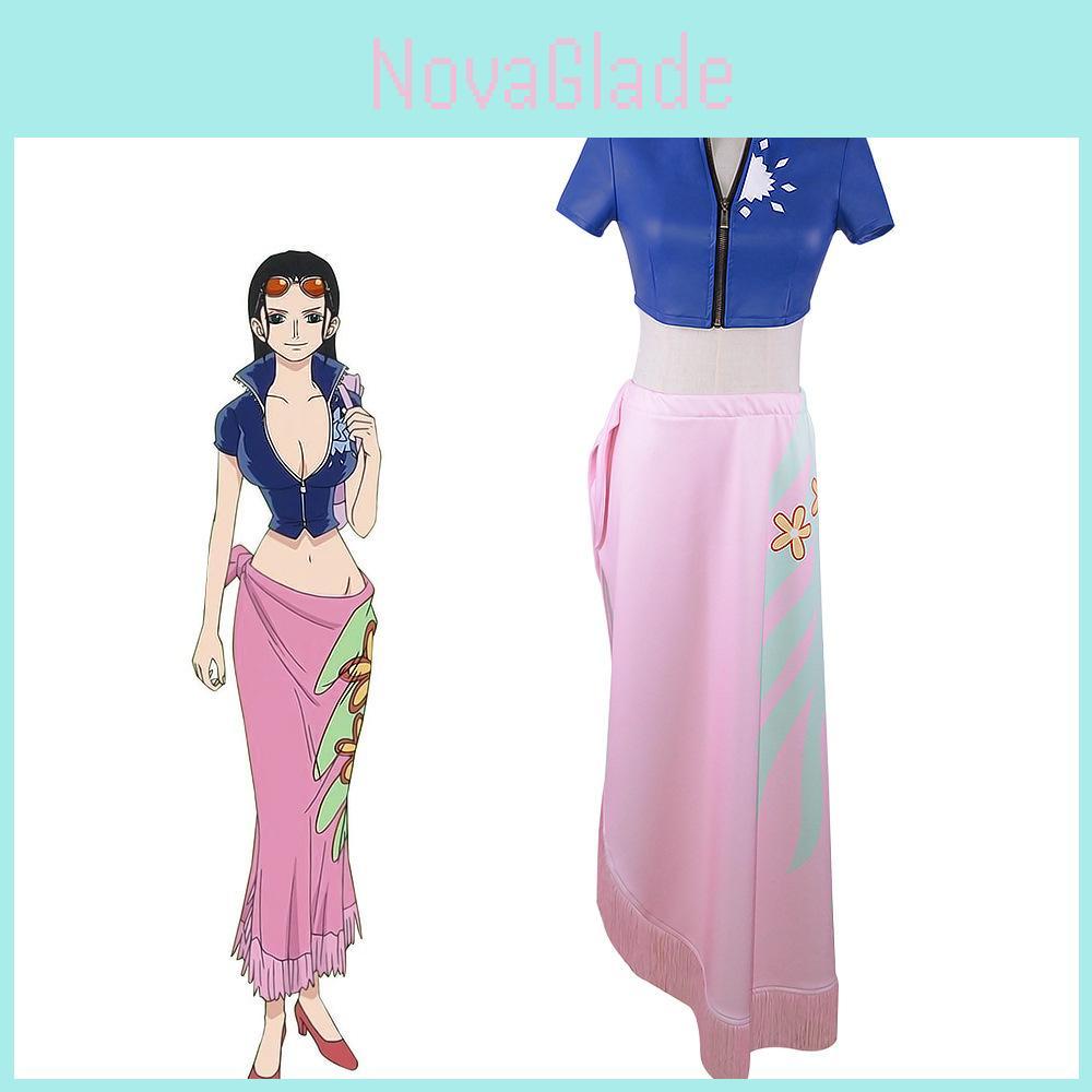 High-quality One Piece Nico Robin Skirt Anime Cosplay Costume Halloween Tops Decorated Great For Leisure And Cosplay Parties.