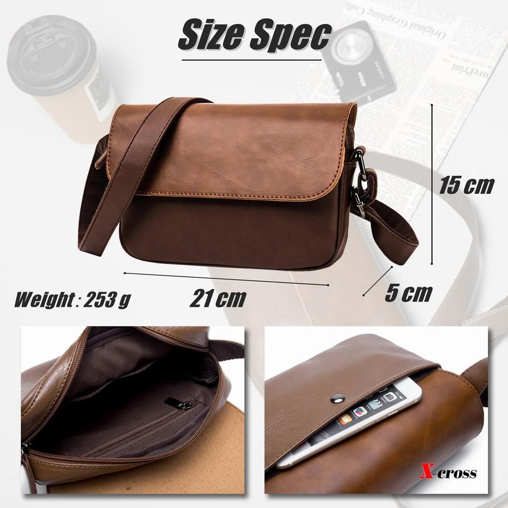 Small Leather Messenger Lightweight PU Shoulder Crossbody Horizontal Perfect for and Simple and Stylish Design with Zipper Perfect for or Body