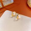 Серьги-пусеты из стерлингового серебра S925, ретро-стиль Гонконга, с жемчугом - женские, французский шик, универсальные серьги
