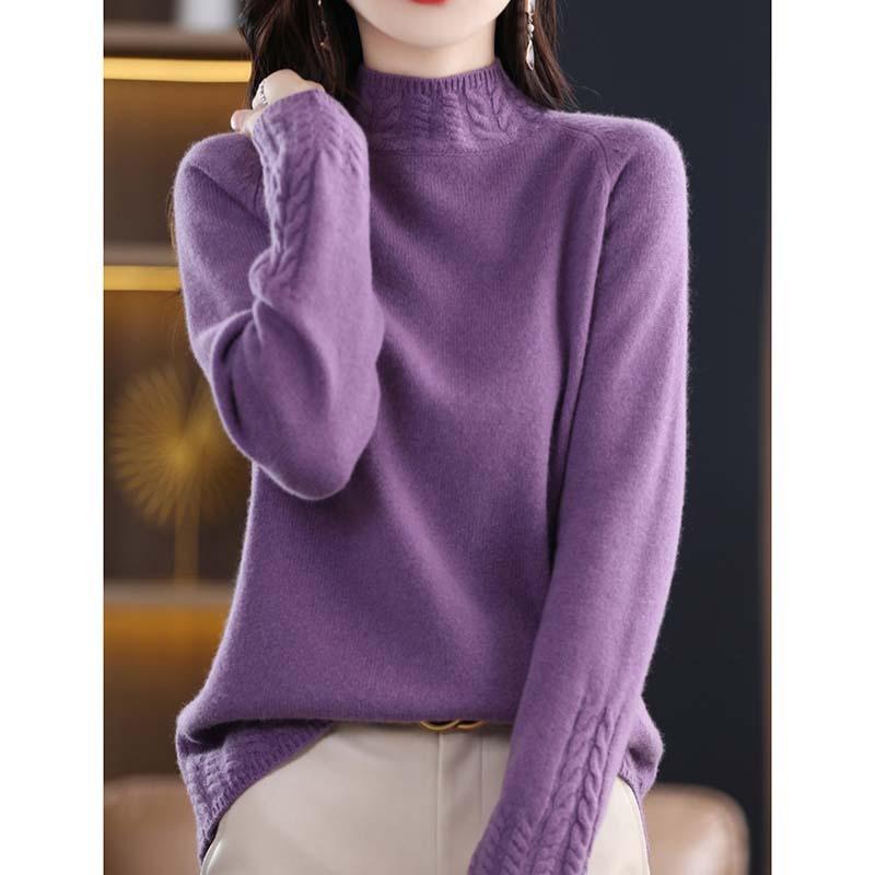 Трикотажный свитер на основе Женский свитер с полувысоким воротником Однотонный вязаный пуловер Теплая удобная рубашка Осень и зима