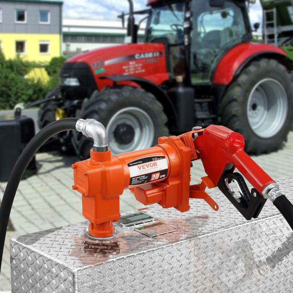 Fuel Transfer Pump, 12V DC 20 GPM 1/4 HP, Gasoline Extractor Pump with Automatic Nozzle, Discharge Hose & Suction Pipe for Gasoline, Diesel, Kerosene,