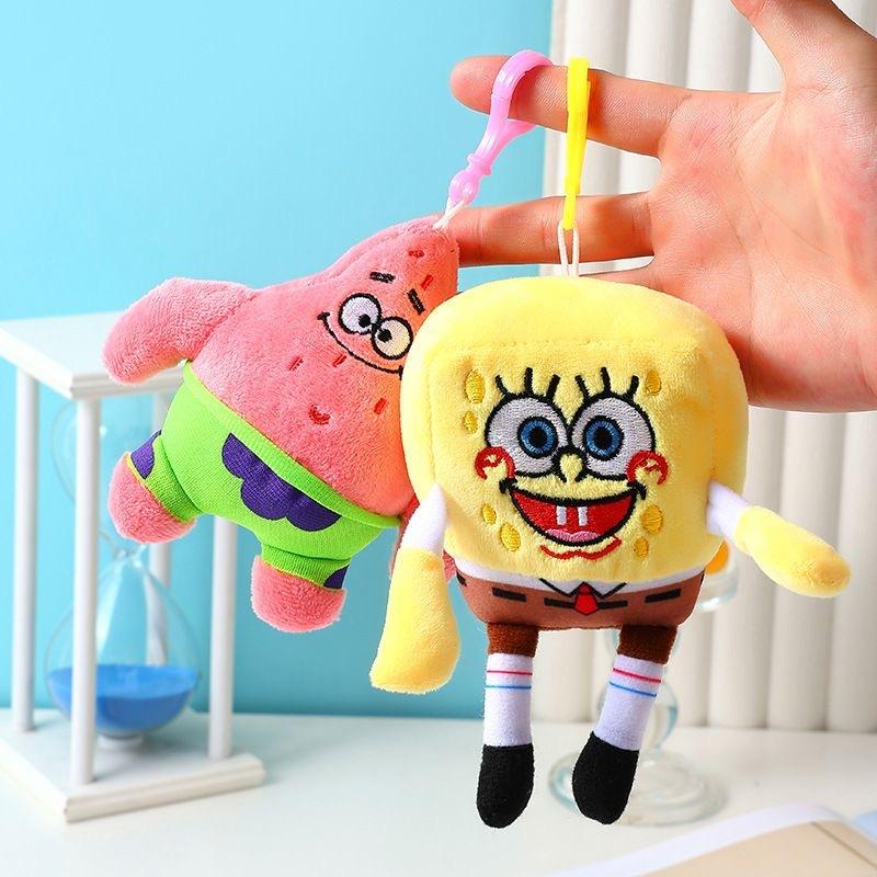Cute Cartoon Sponge And Star Plush Doll Pendant Keychain Bag Charm Girls Birthday Christmas Gift