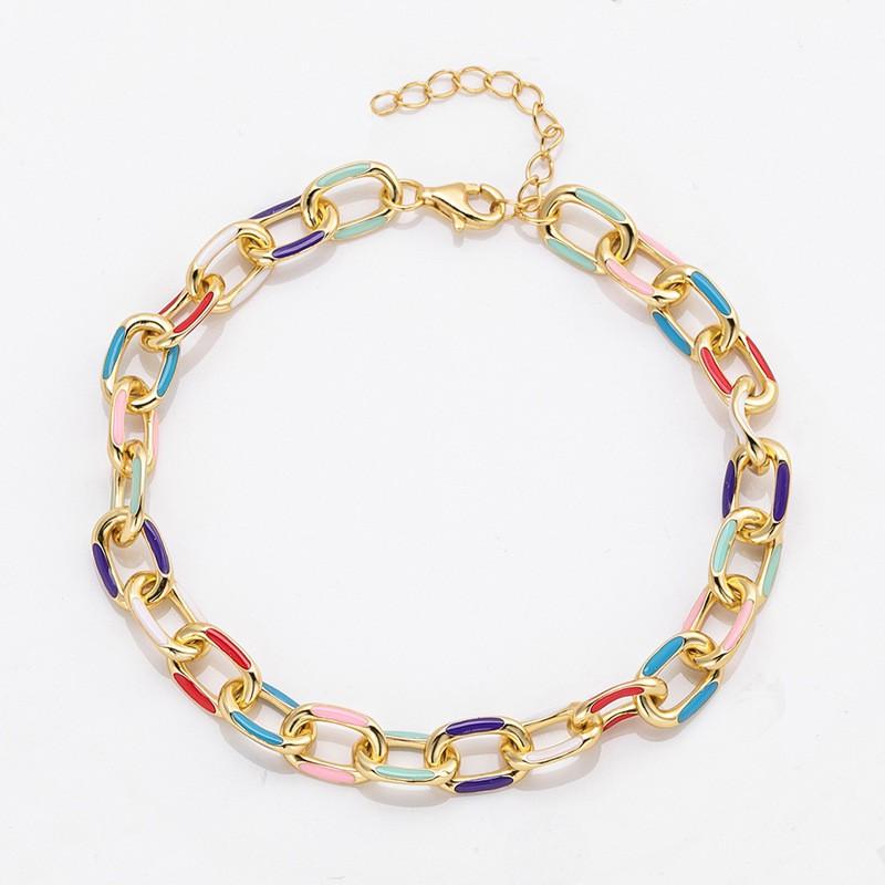 Titanium Steel Colorful Dipped Oil Cuban Link Bracelet Women Geometric Chain Design Lightweight Luxury Couple Jewelry