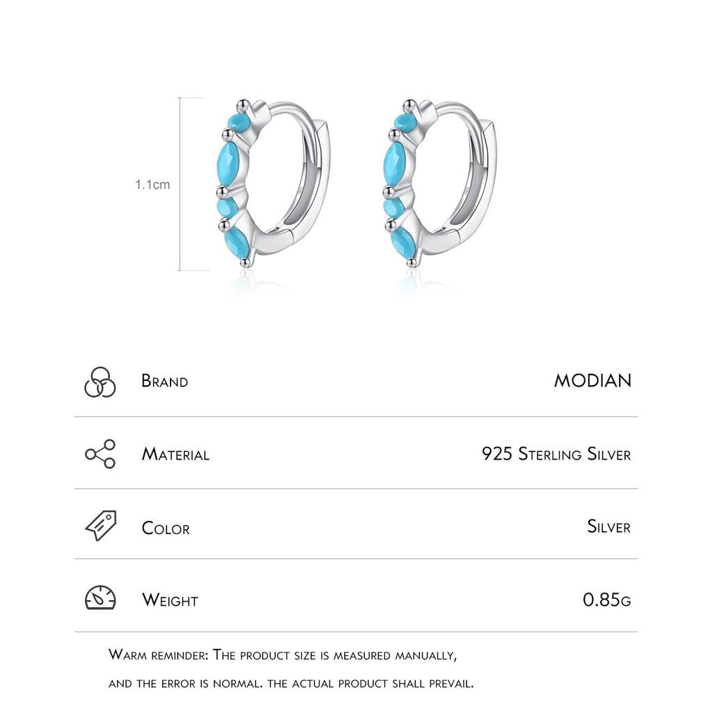 MODIAN Твердые серьги-кольца из стерлингового серебра 925 пробы с круглым ромбом и бирюзой, модная пряжка для ушей с платиновым покрытием для женщин, ювелирные изделия