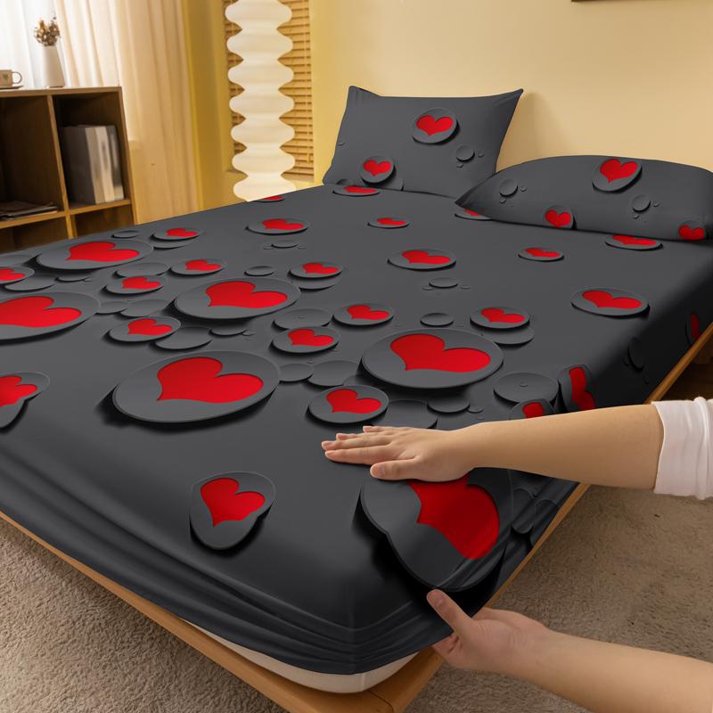 1 Round Matte Bedsheet With A Heart To Heart Gray Pattern, Bedroom Printed Bedspread, Bedding (Excluding Pillowcases)