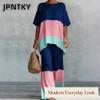 JPNTKY Женские модные повседневные костюмы с коротким рукавом и круглым вырезом