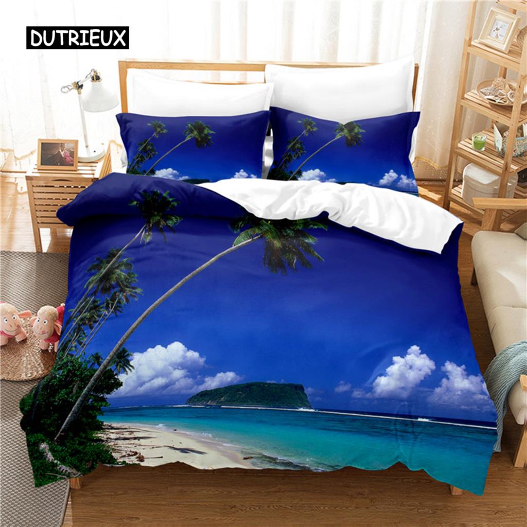 Комплект постельного белья Coconut Tree Beach, комплект пододеяльников, комплект постельного белья с 3D-печатью, комплект постельного белья размера Queen, модный дизайн