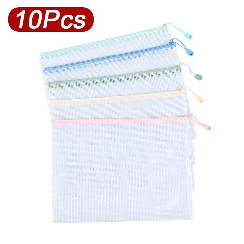5/10/30PCS Storage Bag Folder File Mesh Zipper Pouch A4 A5 Document Bag Zip File Folders For School Stationery Office Supplies