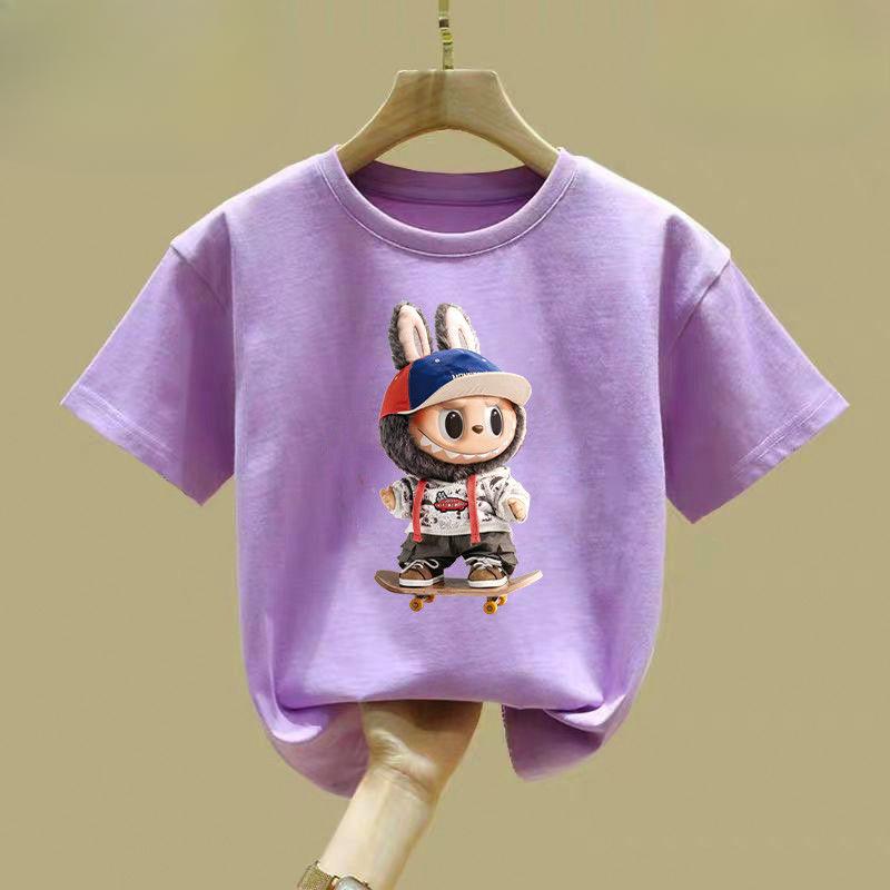 Милые футболки для девочек и мальчиков, летние детские футболки с коротким рукавом из чистого хлопка с круглым вырезом, свободные топы