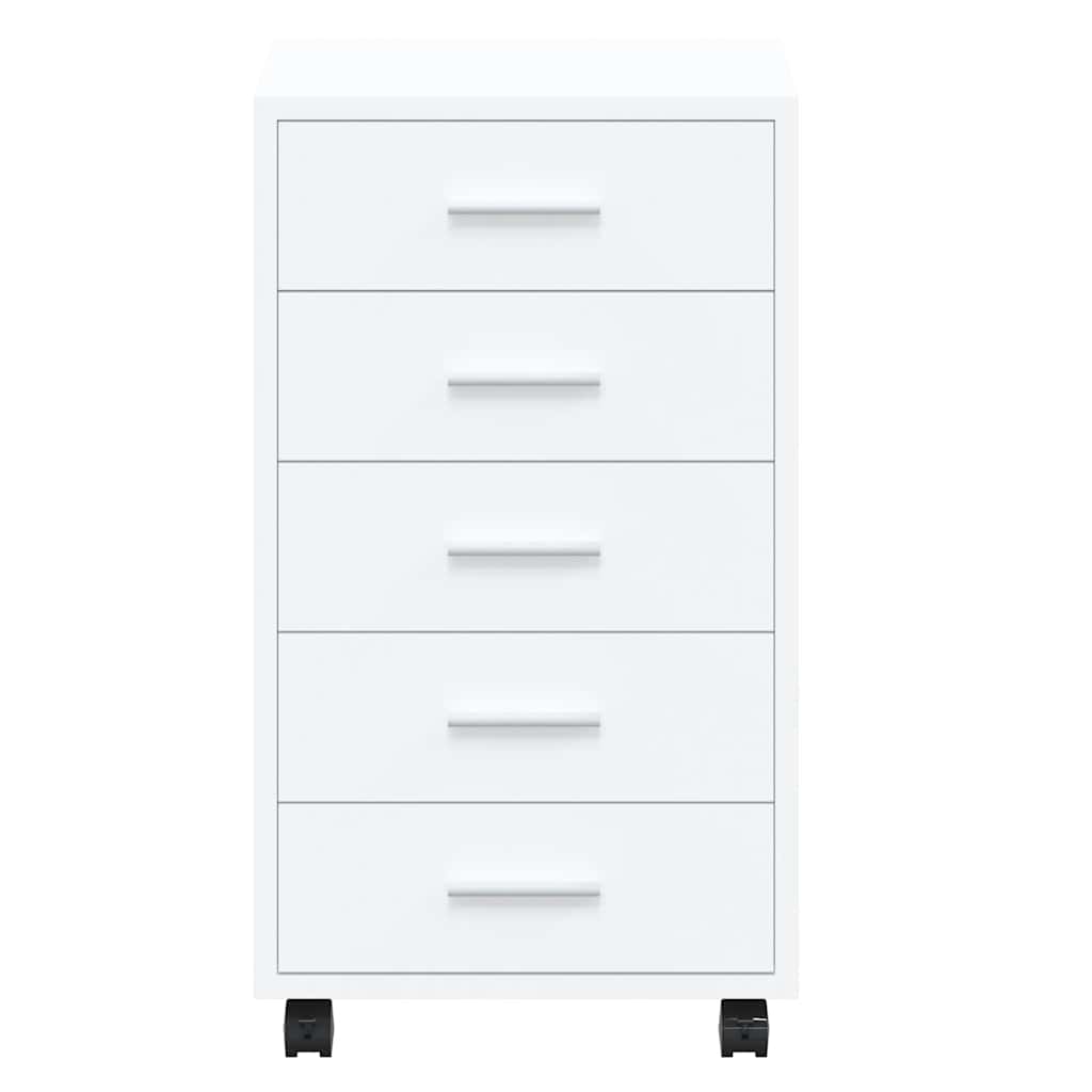 Drawer Cabinet with Casters High Gloss White Particleboard