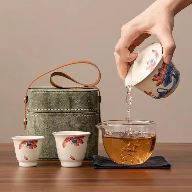 Outdoor Travel Tea Set Portable Express Cup One Pot Two Cups Ceramic Car Camping Kung Fu Tea Set