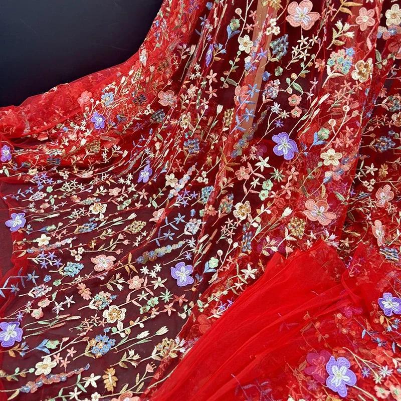 1 Yard 3D Flower Lace Tulle Fabric Delicate Embroidery Lace Fabric For Diy Sewing Wedding Dress Party Background Decor