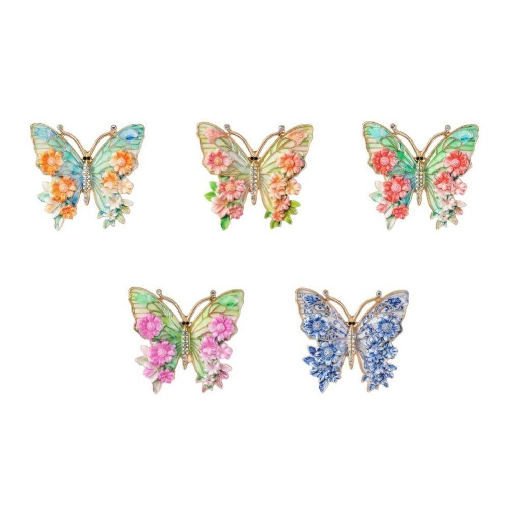 Enamel Big Flower Butterfly Brooches Rhinestone Enamel Lapel Pin Cloisonne Butterfly Badge Lady