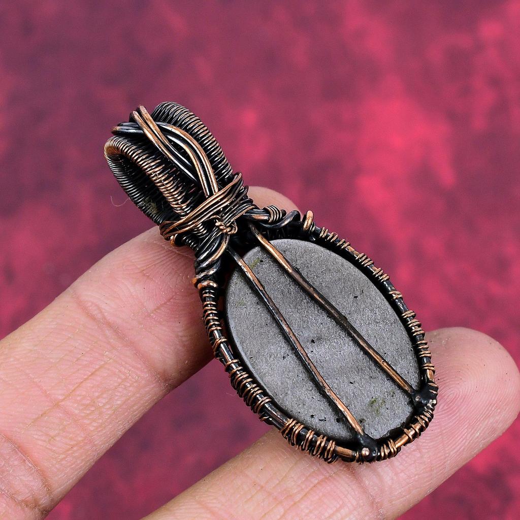 Silver sheen obsidian pendant copper wire wrapped pendant genuine gemstone handmade pendant wire wrap jewelry gifts for wife copper jewelry