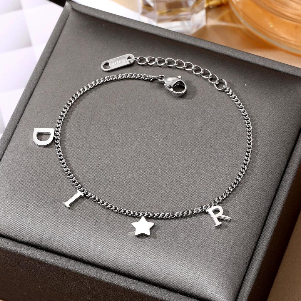 Htpwe Korea New Fashion Letter Star Pendant Bracelet Woman Vintage Stainless Steel Bracelet Luxury Zircon Accessories Gifts