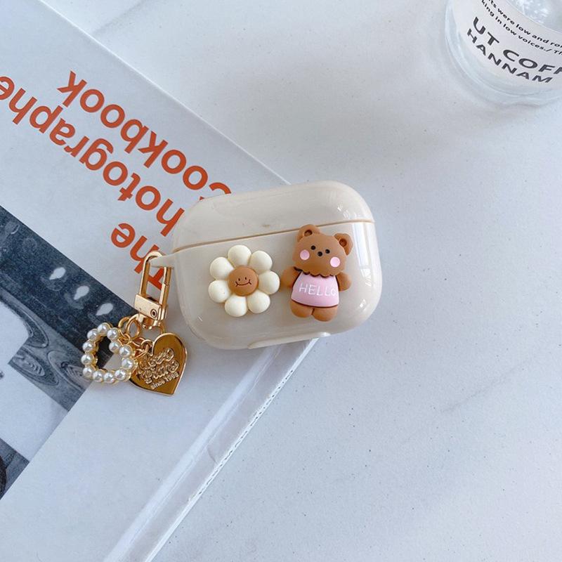 Подходит для чехла наушников Airpodspro Airpods третьего поколения Трехмерный Цветочный Медведь Нишевый Креативный Силиконовый Чехол