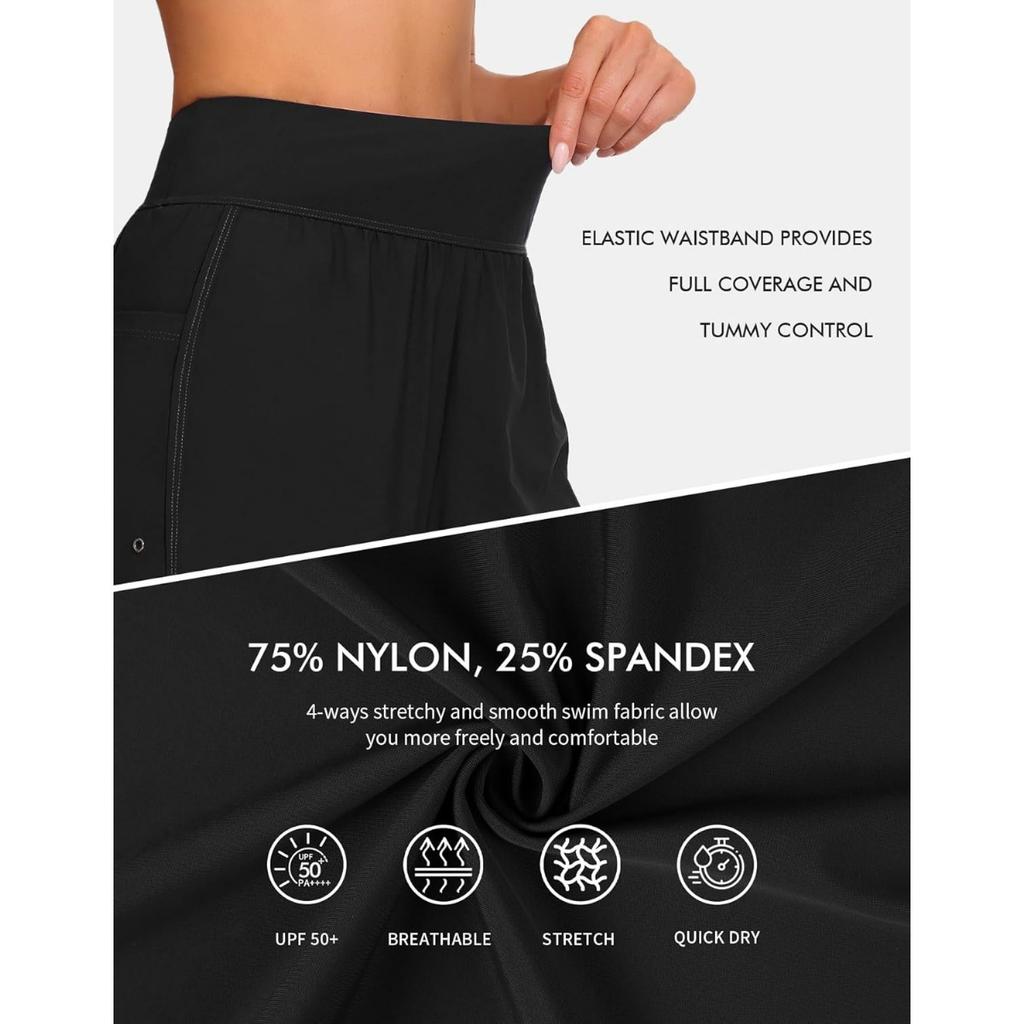 CHARMLEAKS Women's 6" Swim Shorts High Waisted Board Shorts with Pockets Quick Dry UPF50+ Swimsuit Bottoms Built-in Brief