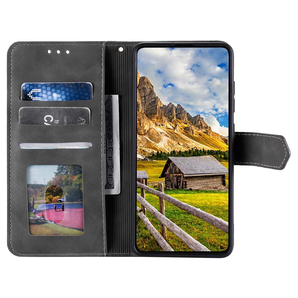 For iPhone 16 Plus Case Splicing Stitching Leather Wallet Phone Cover