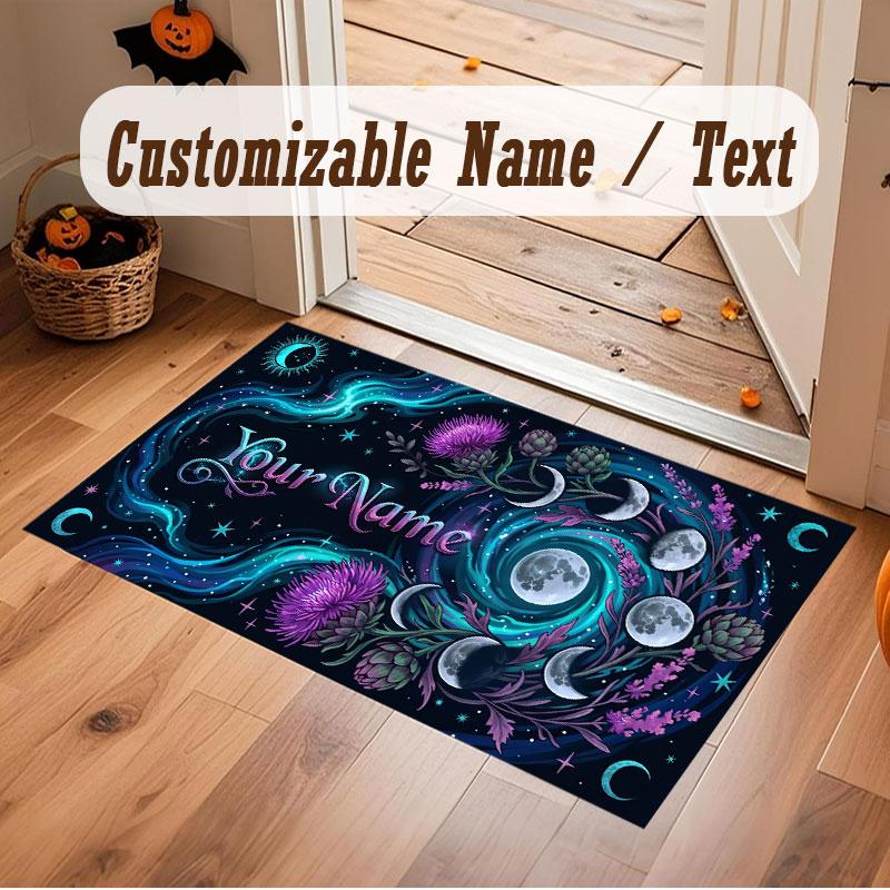 Space Cosmic Theme Crystal Velvet Floor Rug Personalized Custom Name Text Warm Carpet Home Decoration