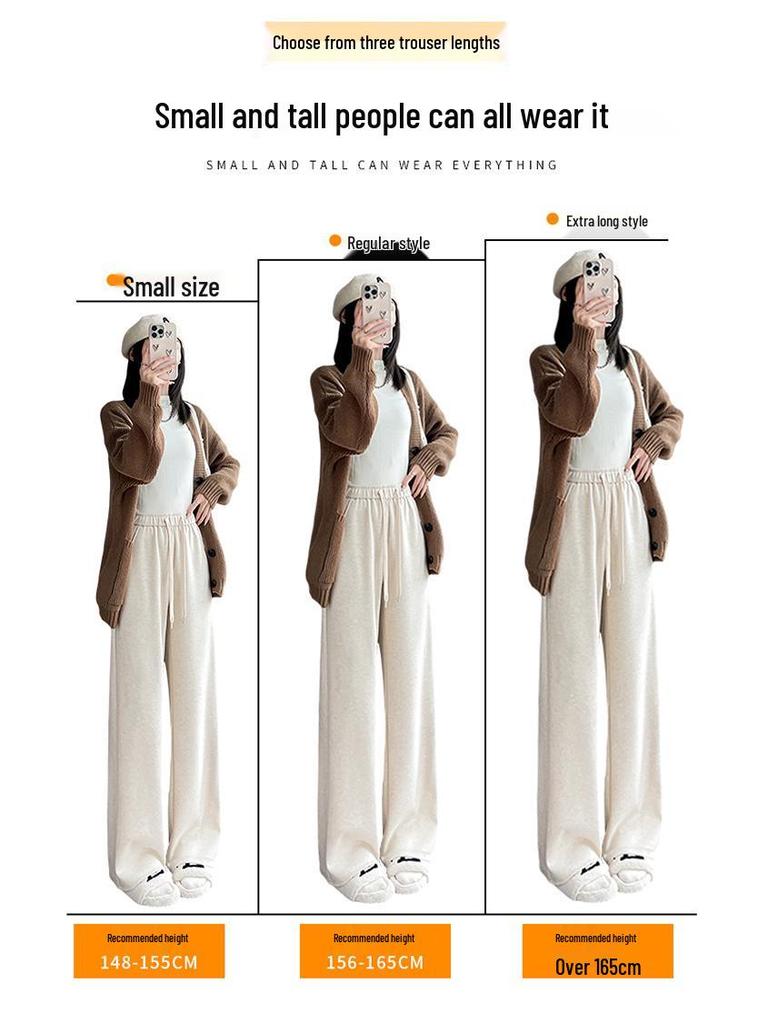 Осенне-зимняя коллекция 2026 года Off-White Женские повседневные брюки из кашемира с высокой талией, широкими штанинами и бархатом, в пол