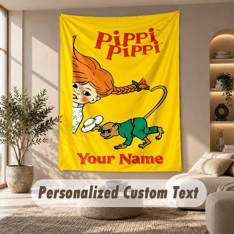 Tapestry Custom Name Text, Wall Hanging Tapestry Home Room DecorPippi Longstocking