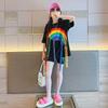 Girls' Hip-Hop Rainbow Braids Short-Sleeve Street Dance T-Shirt