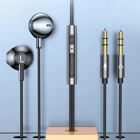 Проводные наушники с микрофоном, двойной штекер 3,5 мм, полувкладыши, шумоподавление, управление линией, запись потоковой передачи в реальном времени, игровые наушники-вкладыши