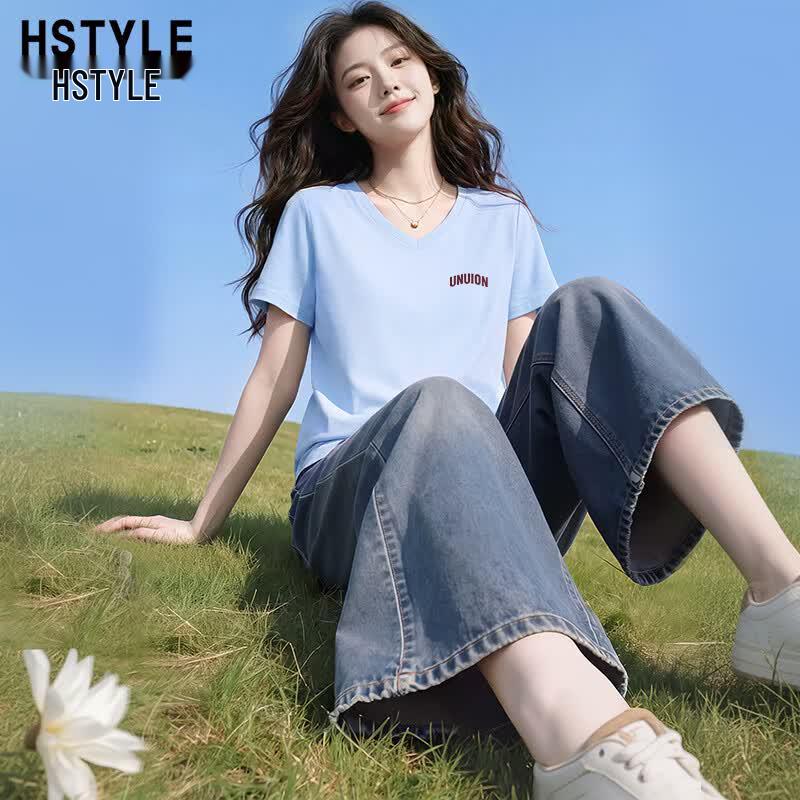 Женская футболка Han Du Yi She с V-образным вырезом и коротким рукавом
