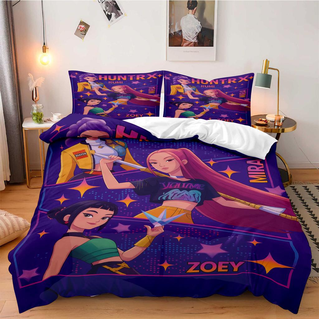 Постельное белье K-Pop Demon Hunters для фанатов, детей, машинная стирка, прочное, размеры кинг, квин, твин для K-pop девушек, домашний декор для спальни