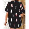 Women's Fashion Casual Summer Spring Feather Print Short Sleeve POLO Neck Blouses & Shirts