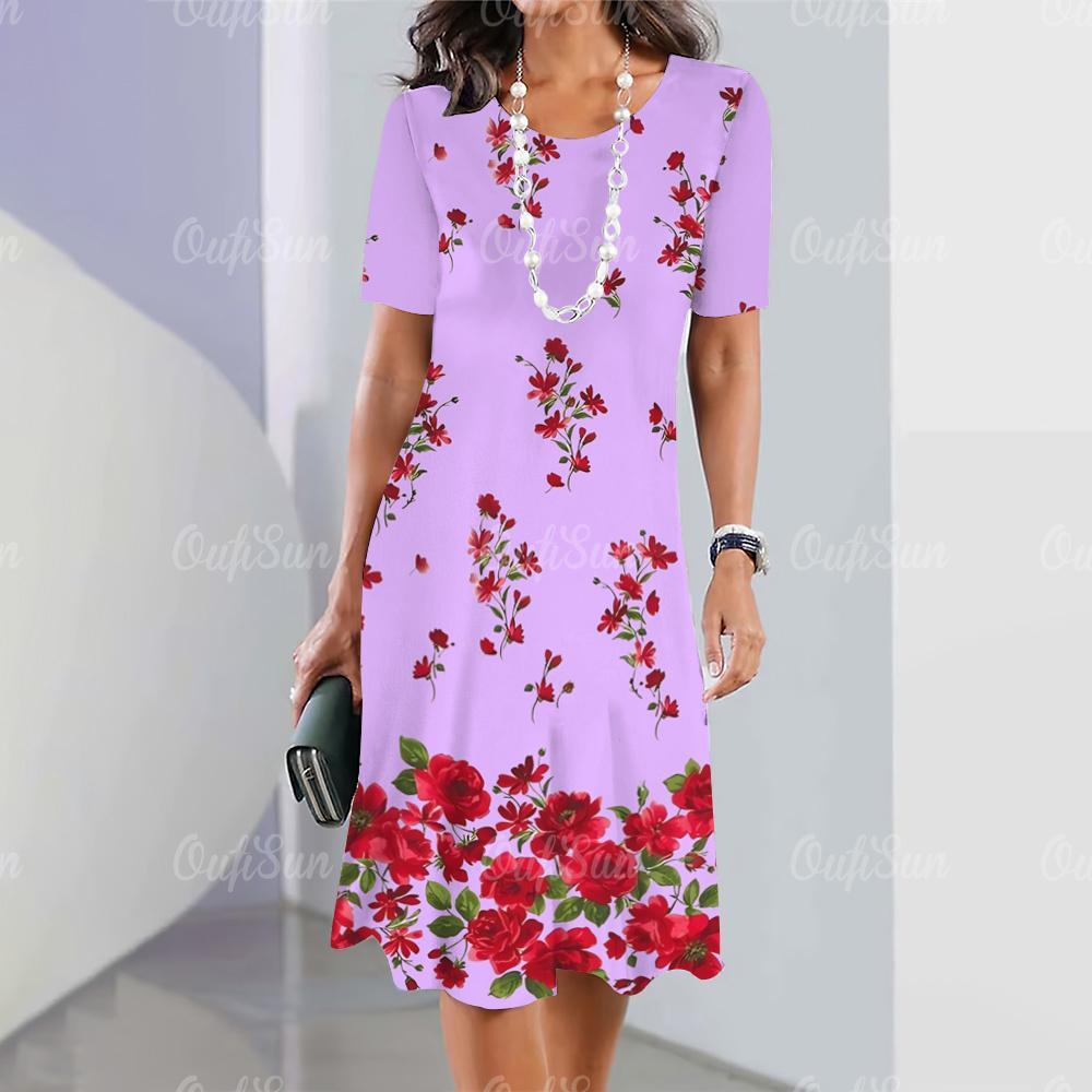 Elegant Women‘S Dress 3d Flowers Print Woman Clothing Casual Fashion A-Line Skirt Summer Oversized Female Beautiful Dresses 2024