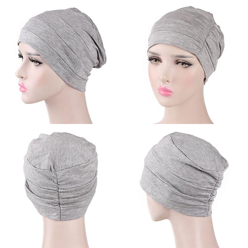 1Pc Muslim Stretch Hair Loss Head Scarf Wrap Cap Polyester Cancer Chemo Women Plain Turban Hat