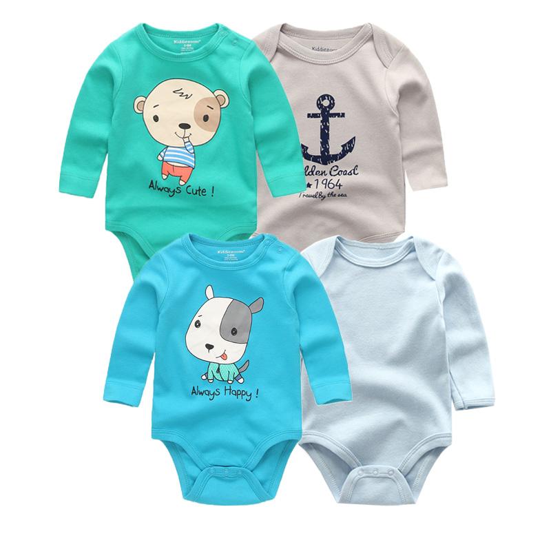 Одежда из 4 предметов для маленьких мальчиков, мягкие хлопковые боди с мультяшным принтом, комбинезон для новорожденных, одежда с длинными рукавами