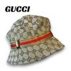 Б/у шляпа-ведро с узором Gucci, линия Sherry, шляпа из канвы GG, бежевая
