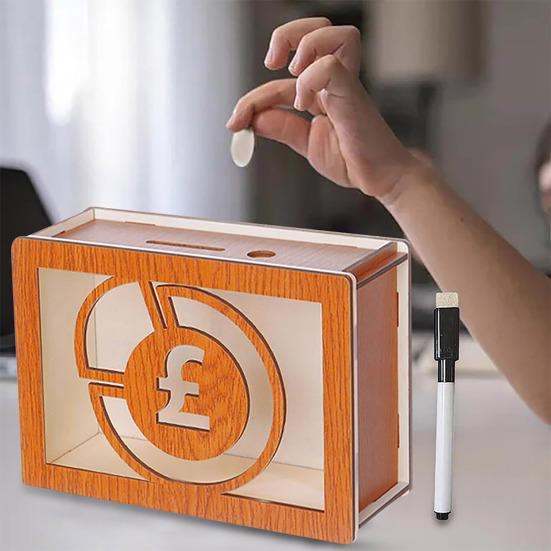 Деревянная копилка со счетчиком-маркером, большая емкость, фунты стерлингов в долларах США, копилка, контейнер для монет, контейнер для наличных денег, банка для экономии денег для детей и взрослых