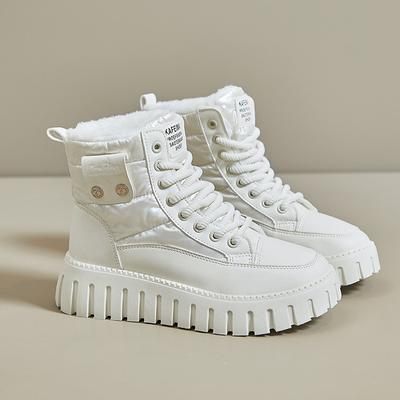 Модные бархатные высокие зимние ботинки для женщин, зимние новые студенческие ботинки в корейском стиле, теплая повседневная обувь, модные и универсальные хлопковые ботинки