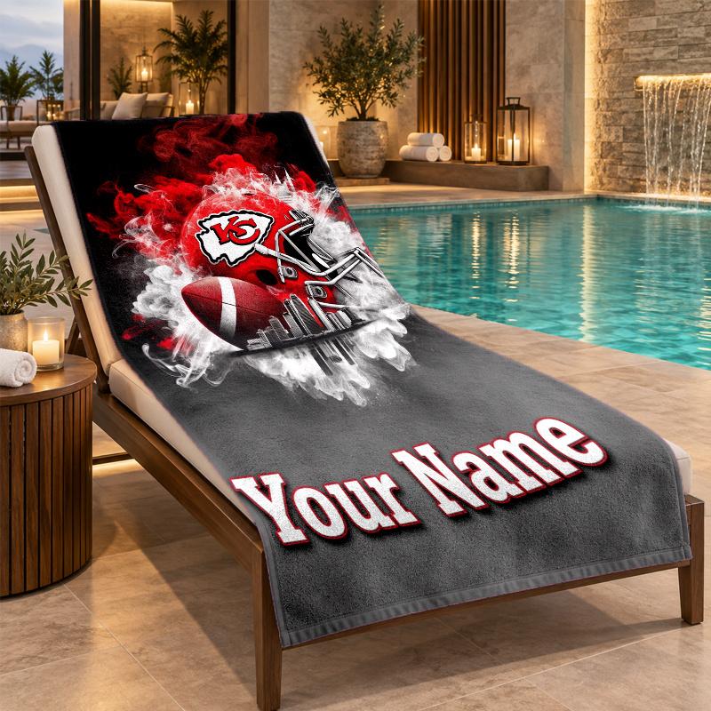 Custom Name Kansas City Chiefs Beach Towel Personalized Text Soft Towel Swimming Travel Bath Gift