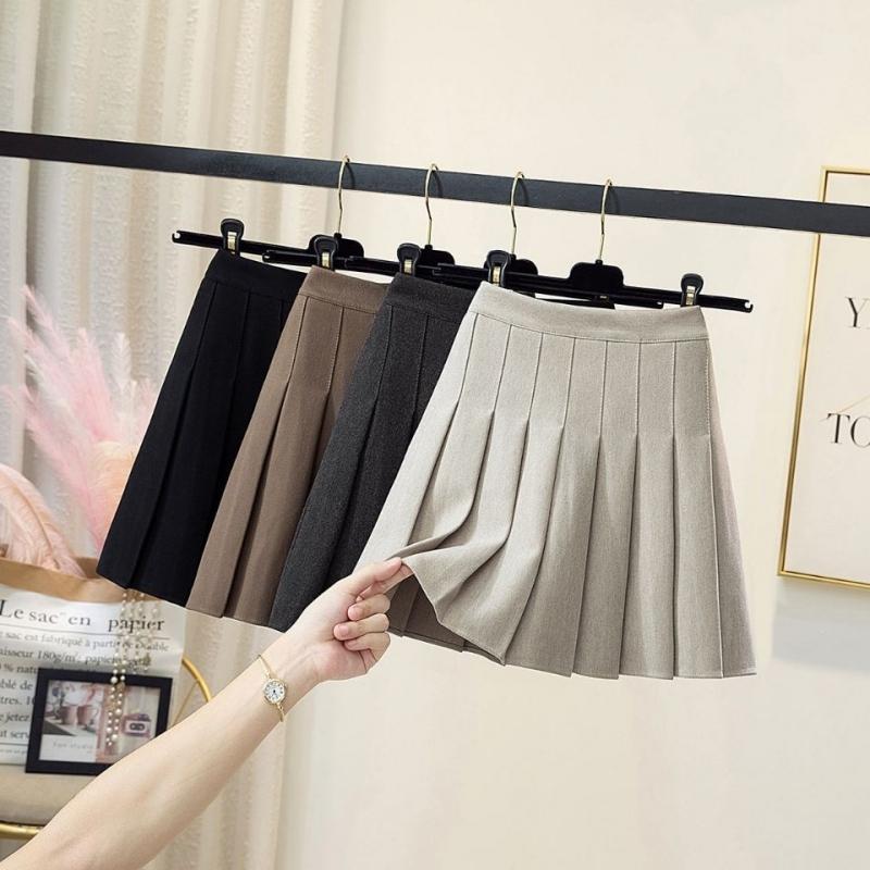 Tweed Plaid High Waist Pleated Skirt Autumn and Winter Skinny A-line Skirt Large Size Autumn and Winter Models