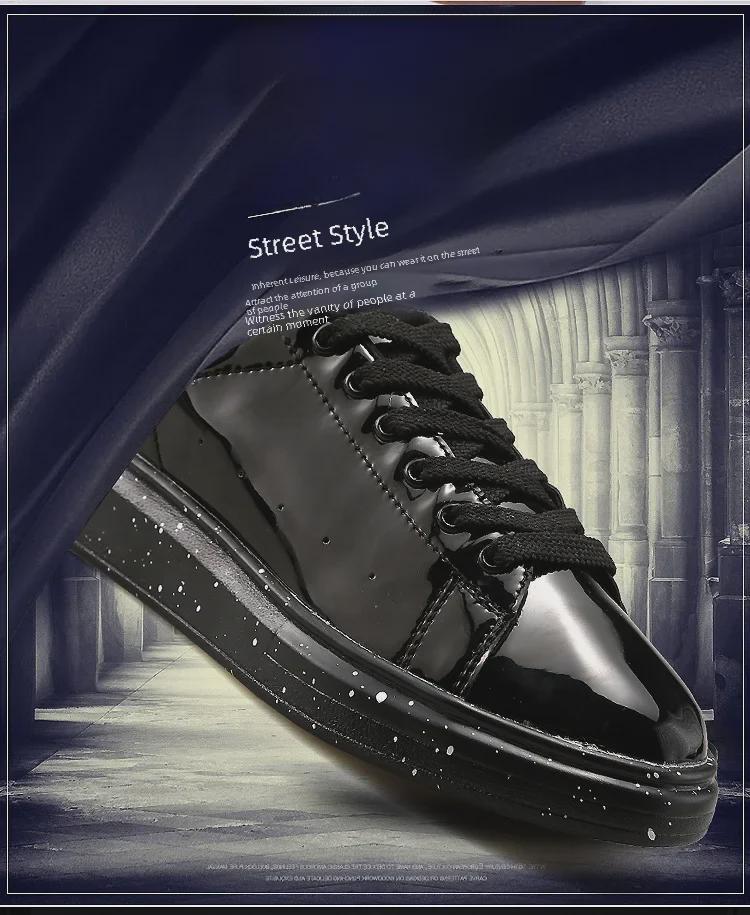 Мужская блестящая лакированная кожа на толстой подошве, модная весенняя спортивная повседневная обувь