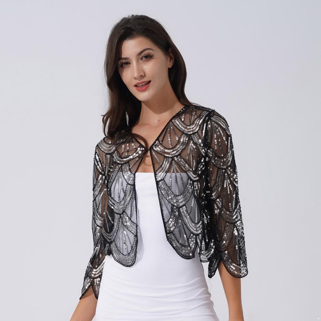 Women Lace Bolero Long Sleeve Hook-Eye Closure Shrug Cardigan Wedding Event Dress Accessories