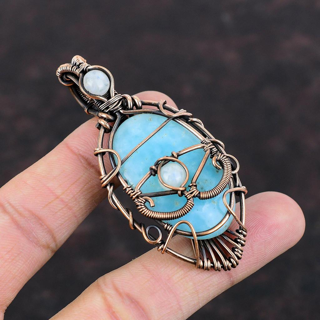 Подвеска с гемиморфитом от сглаза, медная проволока, кулон, Радужный лунный камень, кулон из драгоценного камня, кулон ручной работы, медные украшения, подарок на помолвку