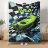 Custom Name Racing Theme Printed Blanket - Perfect for Couch, Bed, Travel & Outdoor Use | Machine Washable, Cozy & Durable.