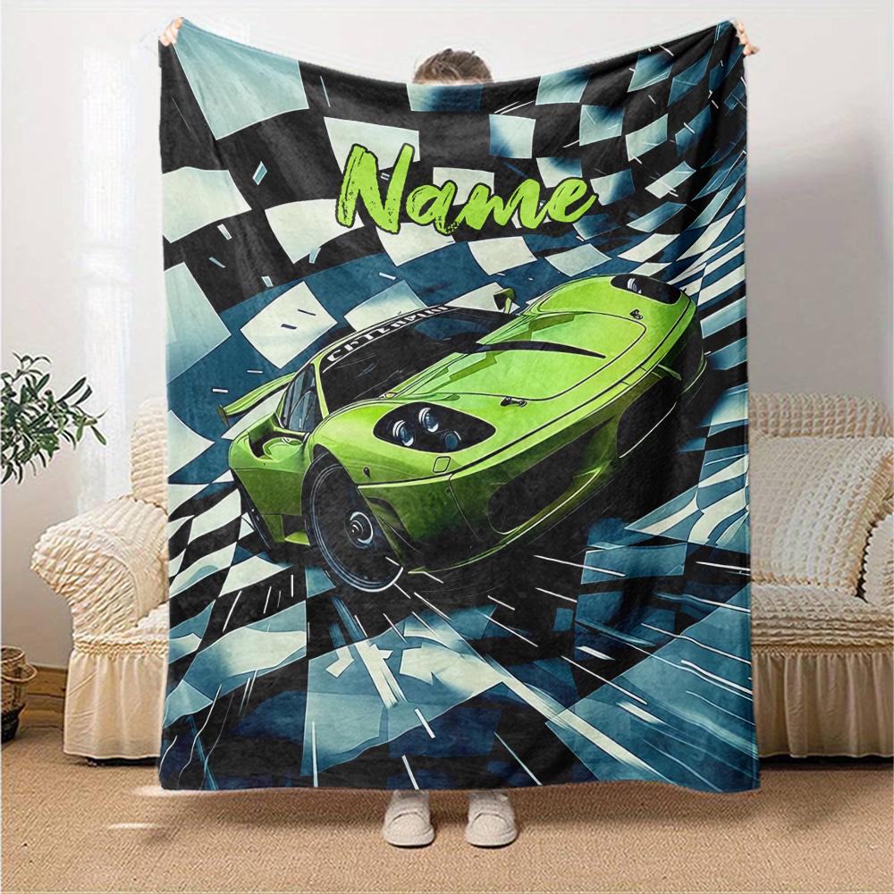 Custom Name Racing Theme Printed Blanket - Perfect for Couch, Bed, Travel & Outdoor Use | Machine Washable, Cozy & Durable.
