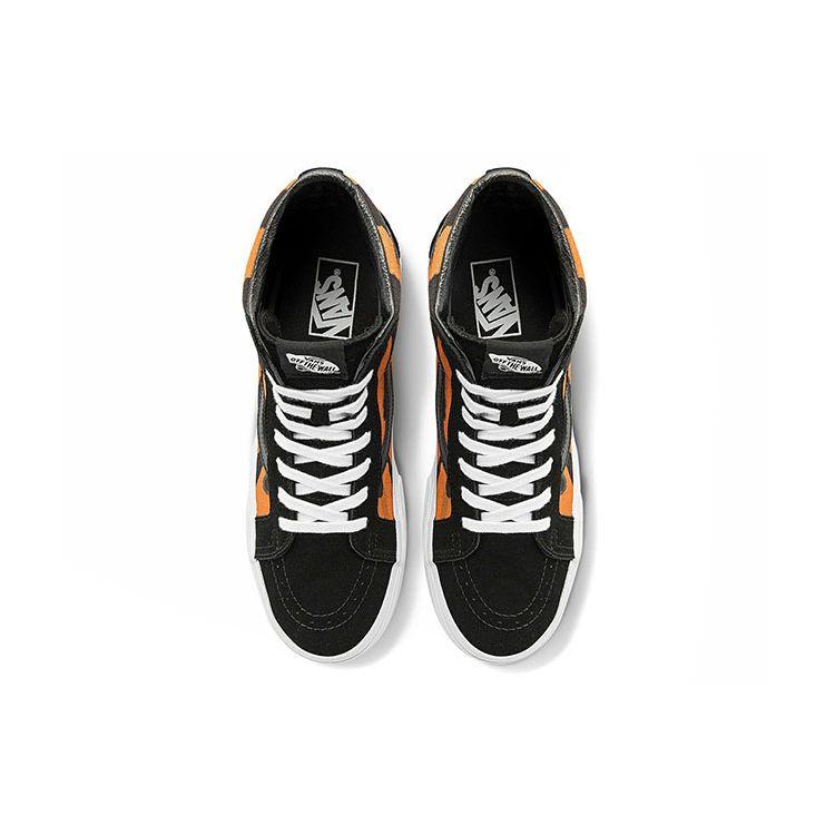 Vans Sk8 Reissue Tiger Embroidery Tiger Stripe Casual High-Top Skate Shoes Unisex Sneakers Black Orange VN0A2XSBORA